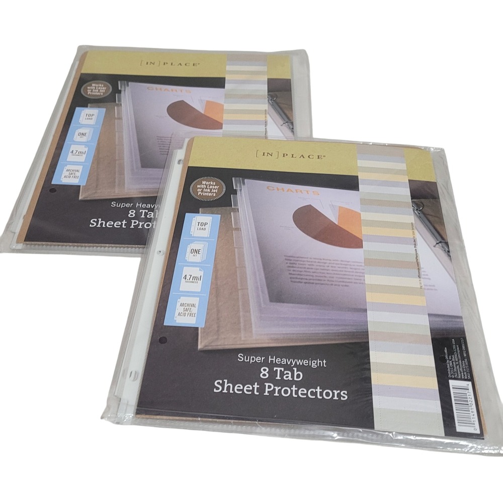 [IN]PLACE 8 Tab Sheet Protectors 2pk Clear Super Heavyweight 4.7 mil New 3-Hole